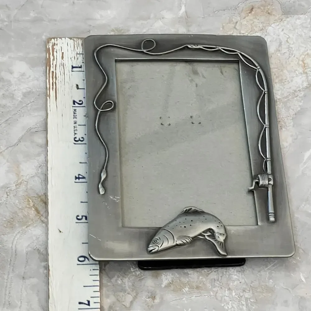 SixTrees Pewter Photo Frame 4.5 x 6 in Fish and Fishing Rod Design London NY
